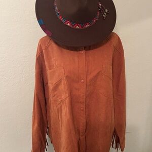 Rust Fringe Button-Up Shirt